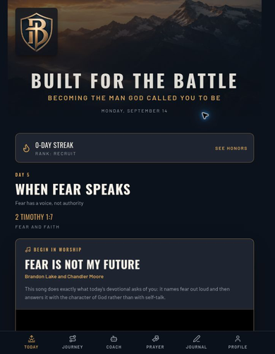 Today’s devotional · When Fear Speaks — actual Built For The Battle app screenshot